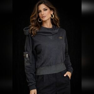 CHRISTINA DIENST GRAY TEXTURED KNIT TOP SCARF DETAIL SMALL